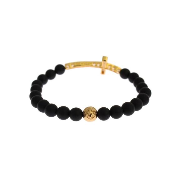 Nialaya Matte Black Onyx Gold Cross Bracelet Women - Picture 5 of 7